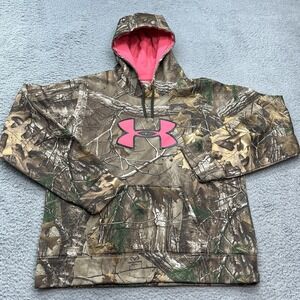 Under Armour Camo Hoodie Womens XL Semi-Fitted Realtree Hunting Pink Logo